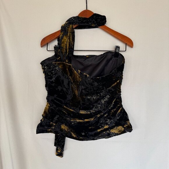 Zara Scarf Corset Black Gold Velvet Foulard Strapless Going Out Top Size Large - Picture 9 of 15